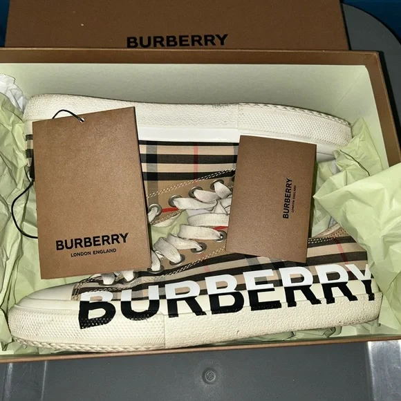 Burberry Beige and Black High-Top Sneakers - Picture 1 of 8